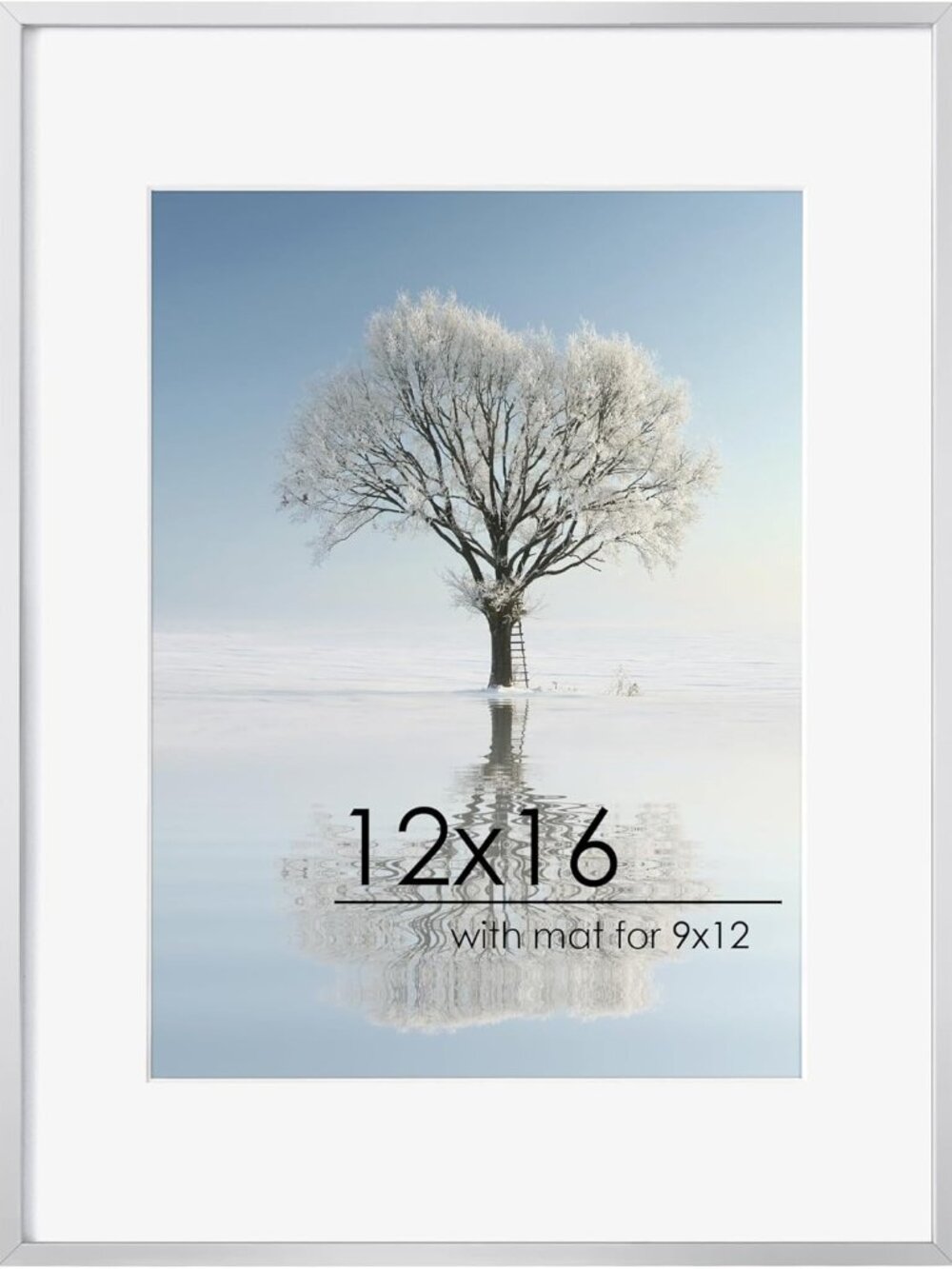 NEW Silver metal modern picture poster frame with white mat, 16"x12"
